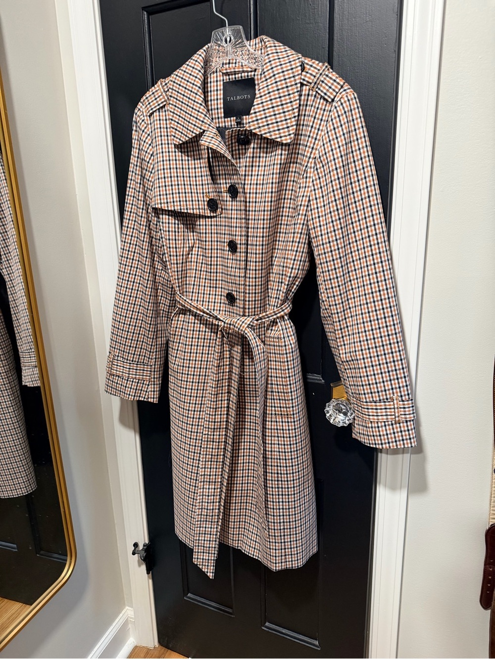 Talbots Plaid Trench Coat with Black and Camel Check